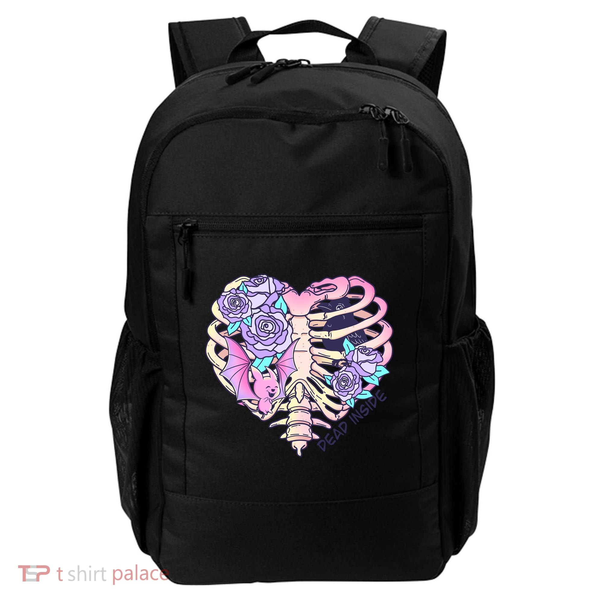 Dead Inside Pink Skeleton Chest Crow Heart Roses Halloween Gift Backpack