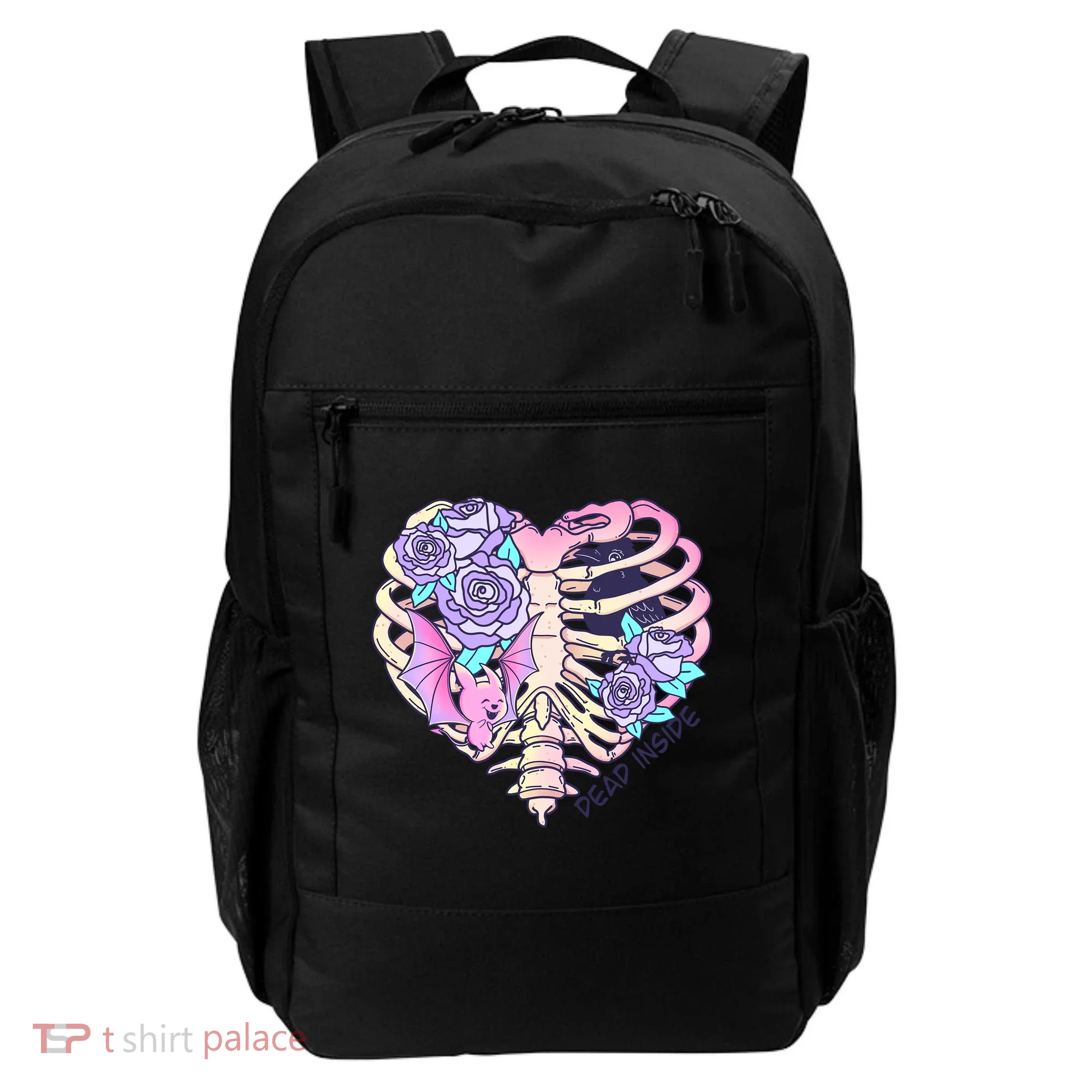 Dead Inside Pink Skeleton Chest Crow Heart Roses Halloween Gift Backpack