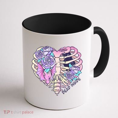 Dead Inside Pink Skeleton Chest Crow Heart Roses Halloween Gift Coffee Mug back