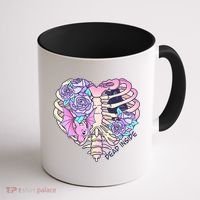 Dead Inside Pink Skeleton Chest Crow Heart Roses Halloween Gift Coffee Mug thumb 1