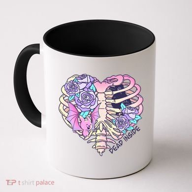 Dead Inside Pink Skeleton Chest Crow Heart Roses Halloween Gift Coffee Mug