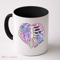 Dead Inside Pink Skeleton Chest Crow Heart Roses Halloween Gift Coffee Mug thumb 0
