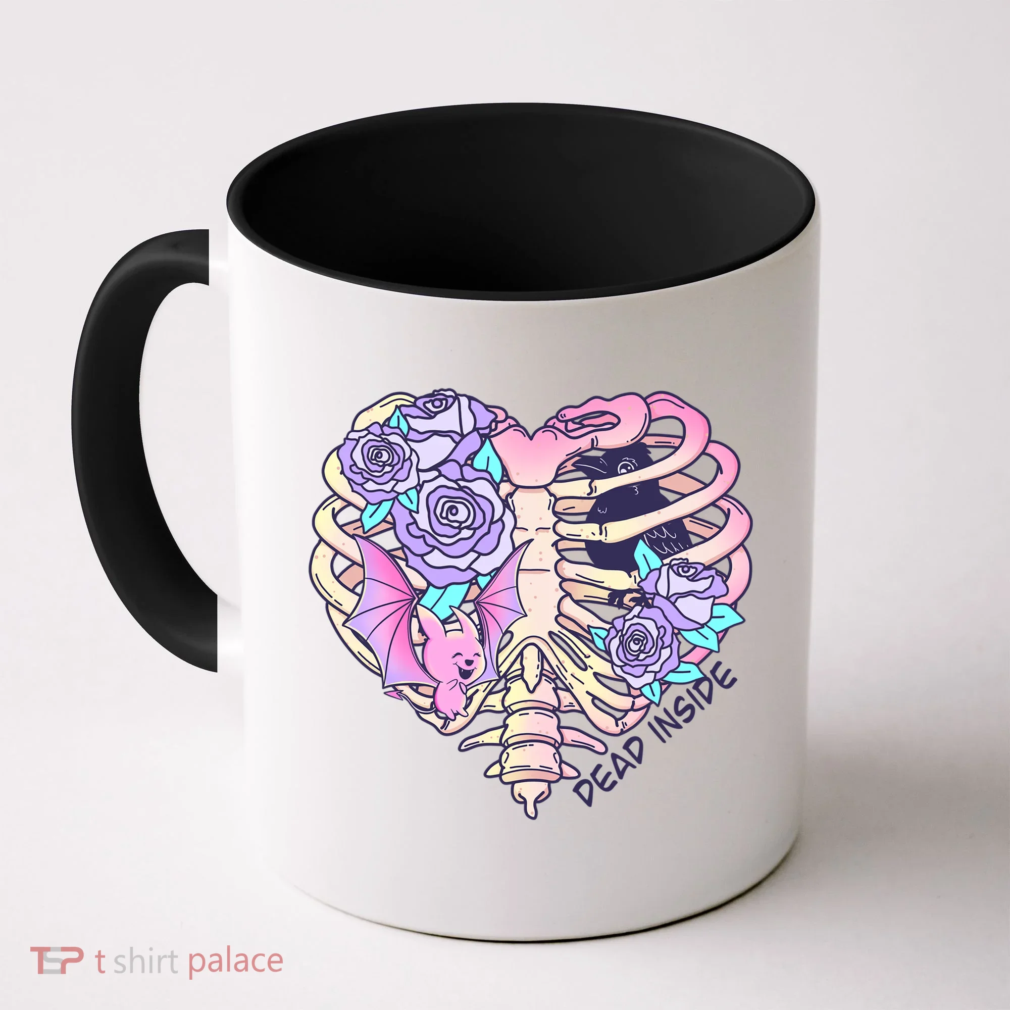 Dead Inside Pink Skeleton Chest Crow Heart Roses Halloween Gift Coffee Mug