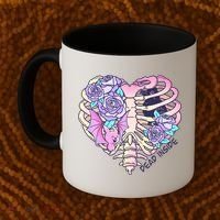 Dead Inside Pink Skeleton Chest Crow Heart Roses Halloween Gift Coffee Mug thumb 2