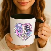 Dead Inside Pink Skeleton Chest Crow Heart Roses Halloween Gift Coffee Mug thumb 3