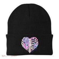 Dead Inside Pink Skeleton Chest Crow Heart Roses Halloween Gift Beanie thumb 0