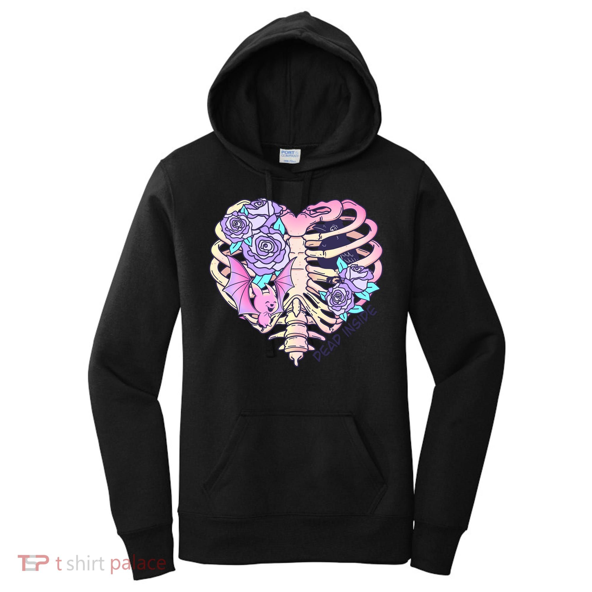 Dead Inside Pink Skeleton Chest Crow Heart Roses Halloween Gift Women's Hoodie