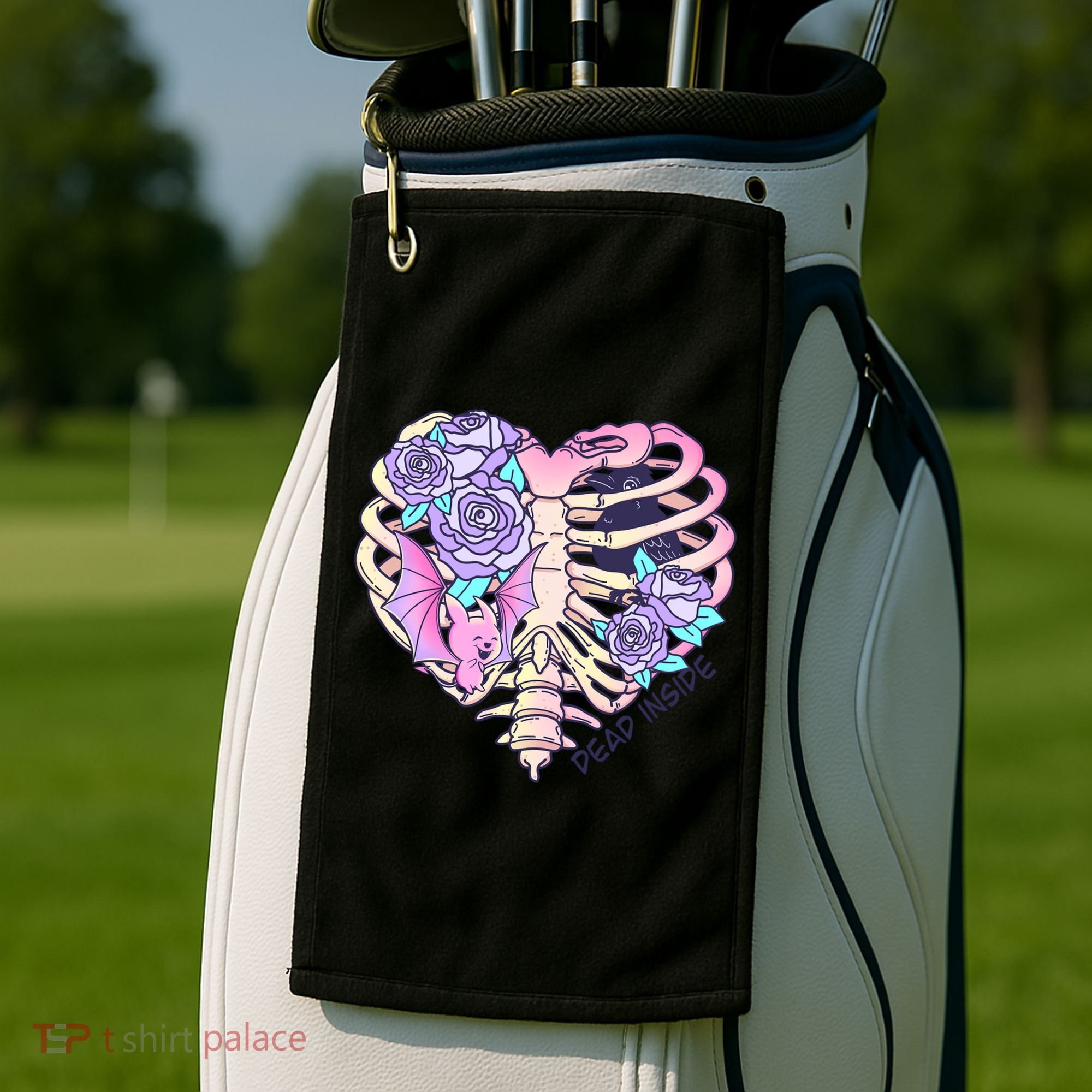 Dead Inside Pink Skeleton Chest Crow Heart Roses Halloween Gift Golf Towel