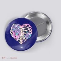 Dead Inside Pink Skeleton Chest Crow Heart Roses Halloween Gift Button thumb 0