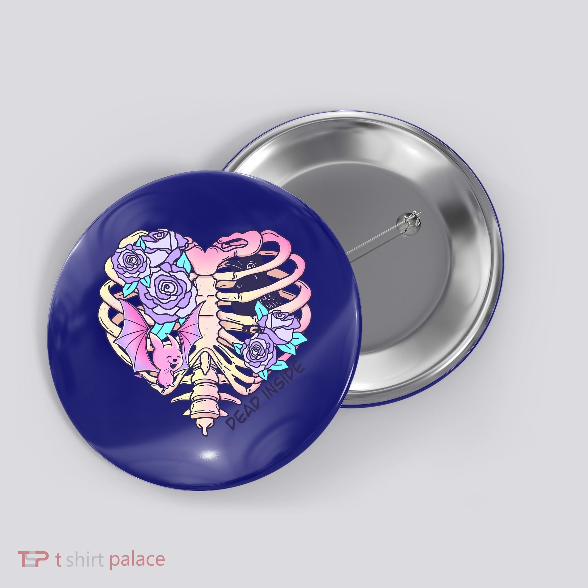 Dead Inside Pink Skeleton Chest Crow Heart Roses Halloween Gift Button