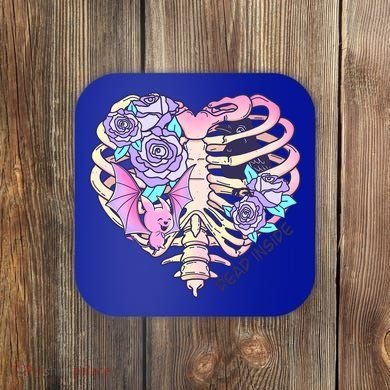 Dead Inside Pink Skeleton Chest Crow Heart Roses Halloween Gift Coaster