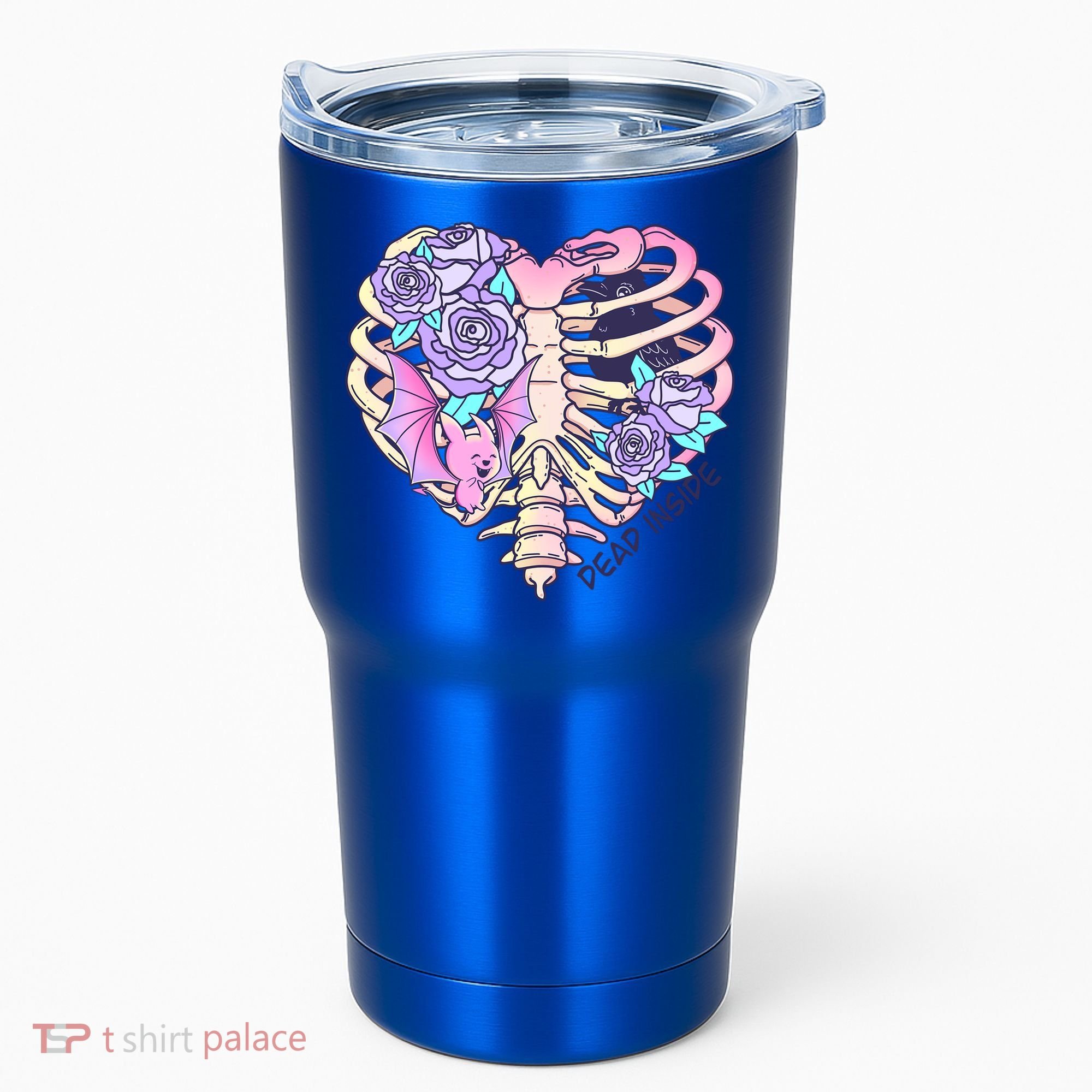 Dead Inside Pink Skeleton Chest Crow Heart Roses Halloween Gift Tumbler