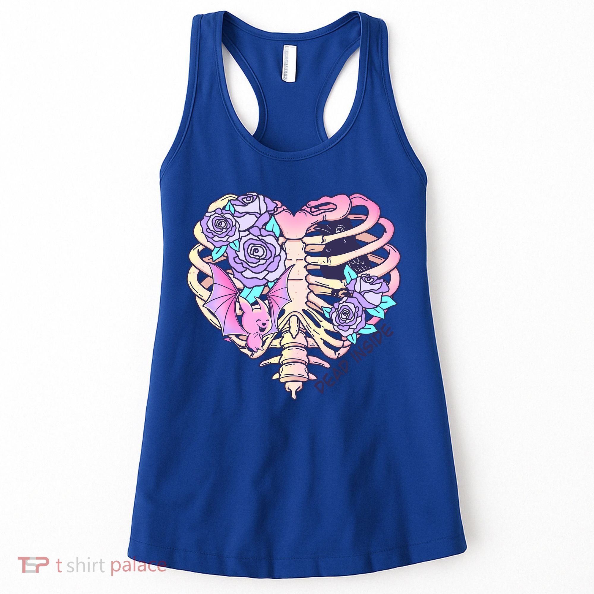 Dead Inside Pink Skeleton Chest Crow Heart Roses Halloween Gift Women's Tank Top