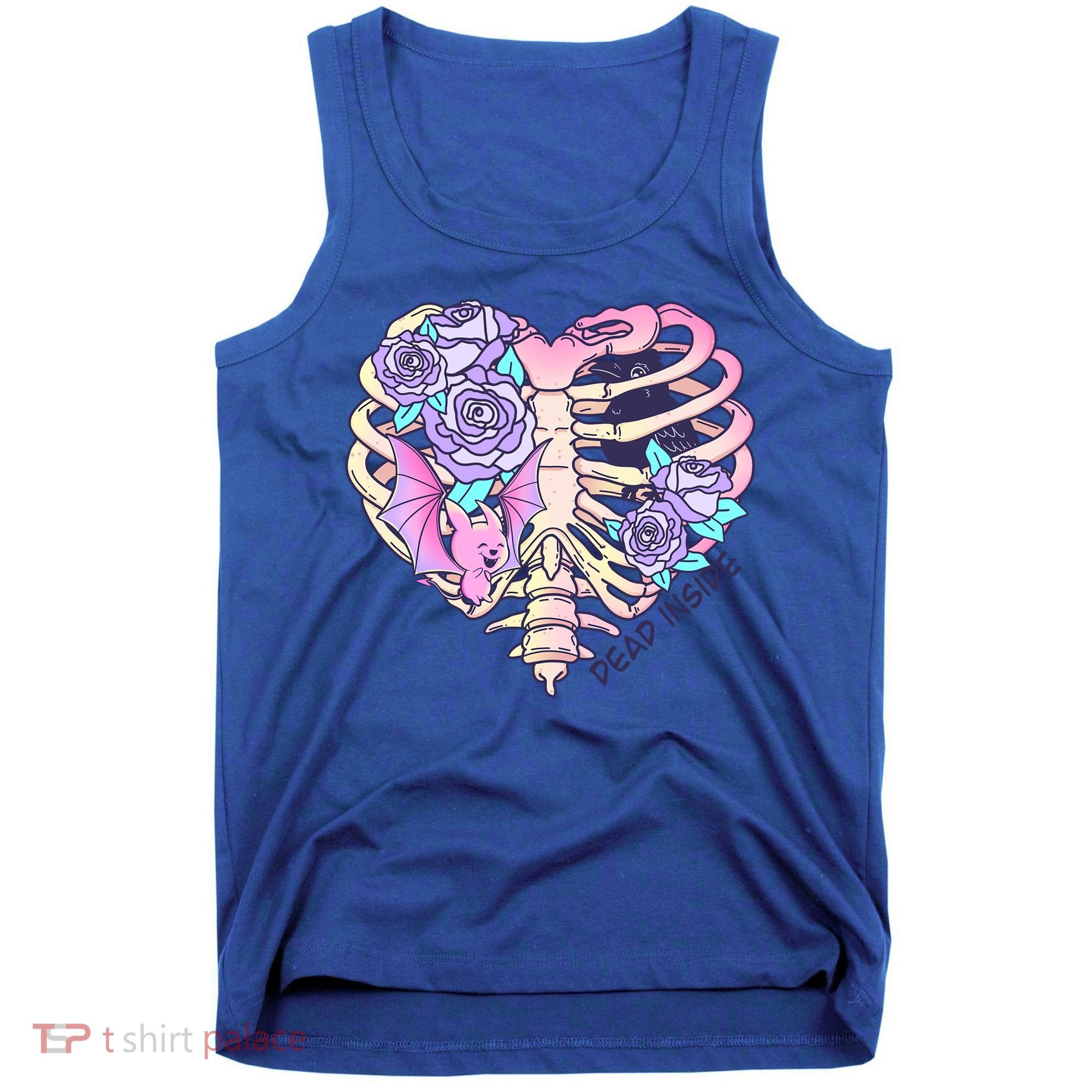 Dead Inside Pink Skeleton Chest Crow Heart Roses Halloween Gift Tank Top