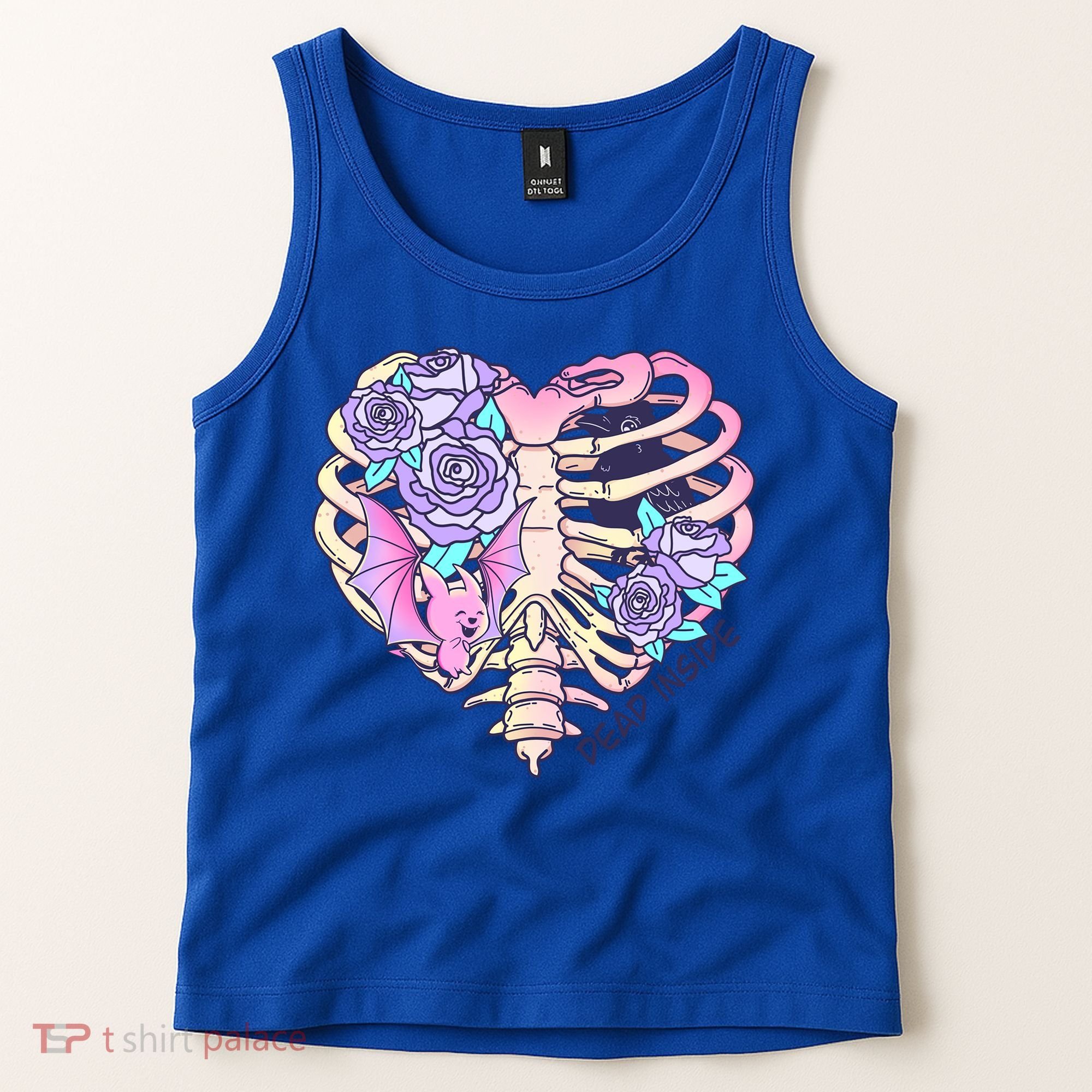 Dead Inside Pink Skeleton Chest Crow Heart Roses Halloween Gift Tank Top