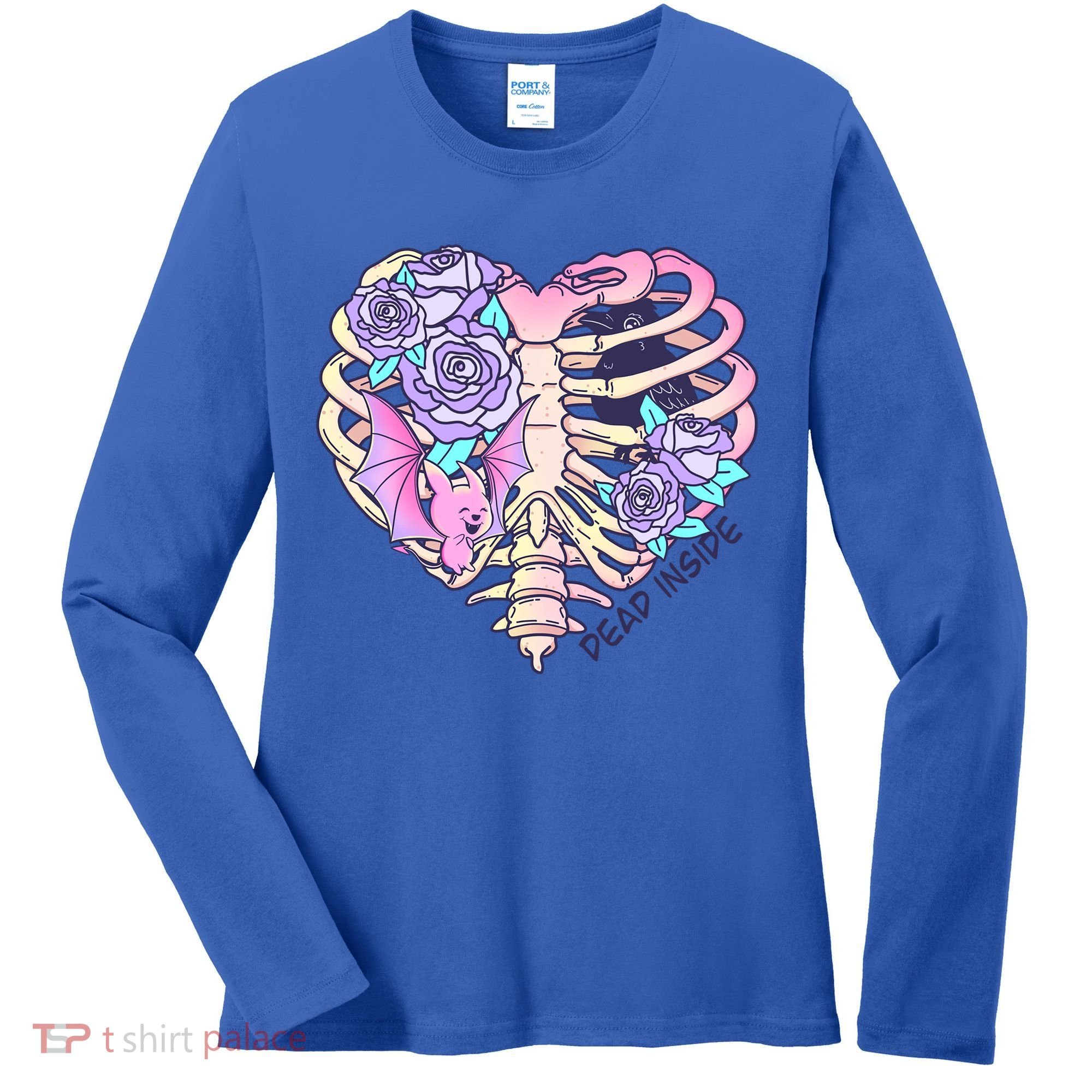 Dead Inside Pink Skeleton Chest Crow Heart Roses Halloween Gift Women's Long Sleeve Shirt