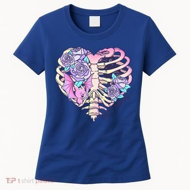 Dead Inside Pink Skeleton Chest Crow Heart Roses Halloween Gift Women's T-Shirt