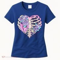 Dead Inside Pink Skeleton Chest Crow Heart Roses Halloween Gift Women's T-Shirt thumb 0