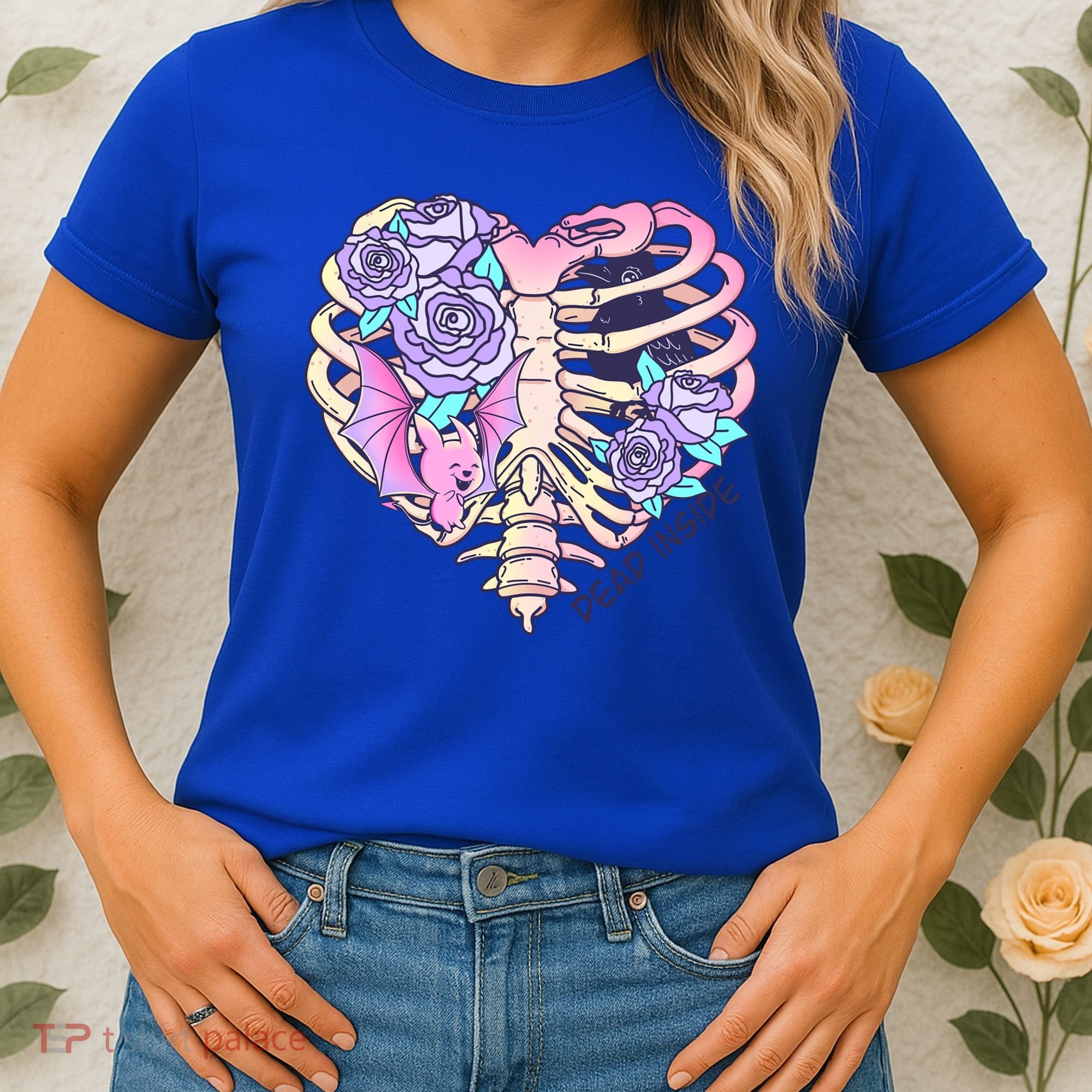 Dead Inside Pink Skeleton Chest Crow Heart Roses Halloween Gift Women's T-Shirt