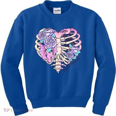 Dead Inside Pink Skeleton Chest Crow Heart Roses Halloween Gift Kids Sweatshirt