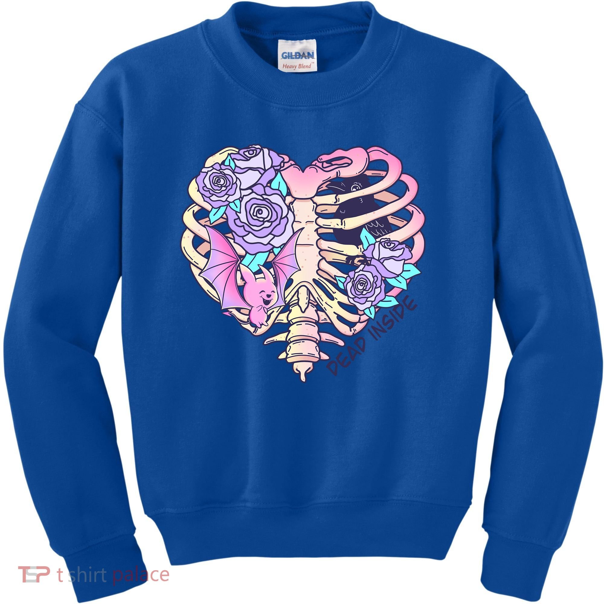 Dead Inside Pink Skeleton Chest Crow Heart Roses Halloween Gift Kids Sweatshirt
