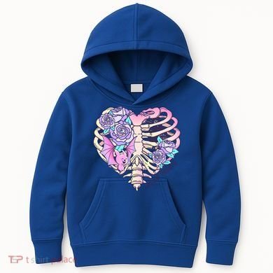 Dead Inside Pink Skeleton Chest Crow Heart Roses Halloween Gift Kids Hoodie