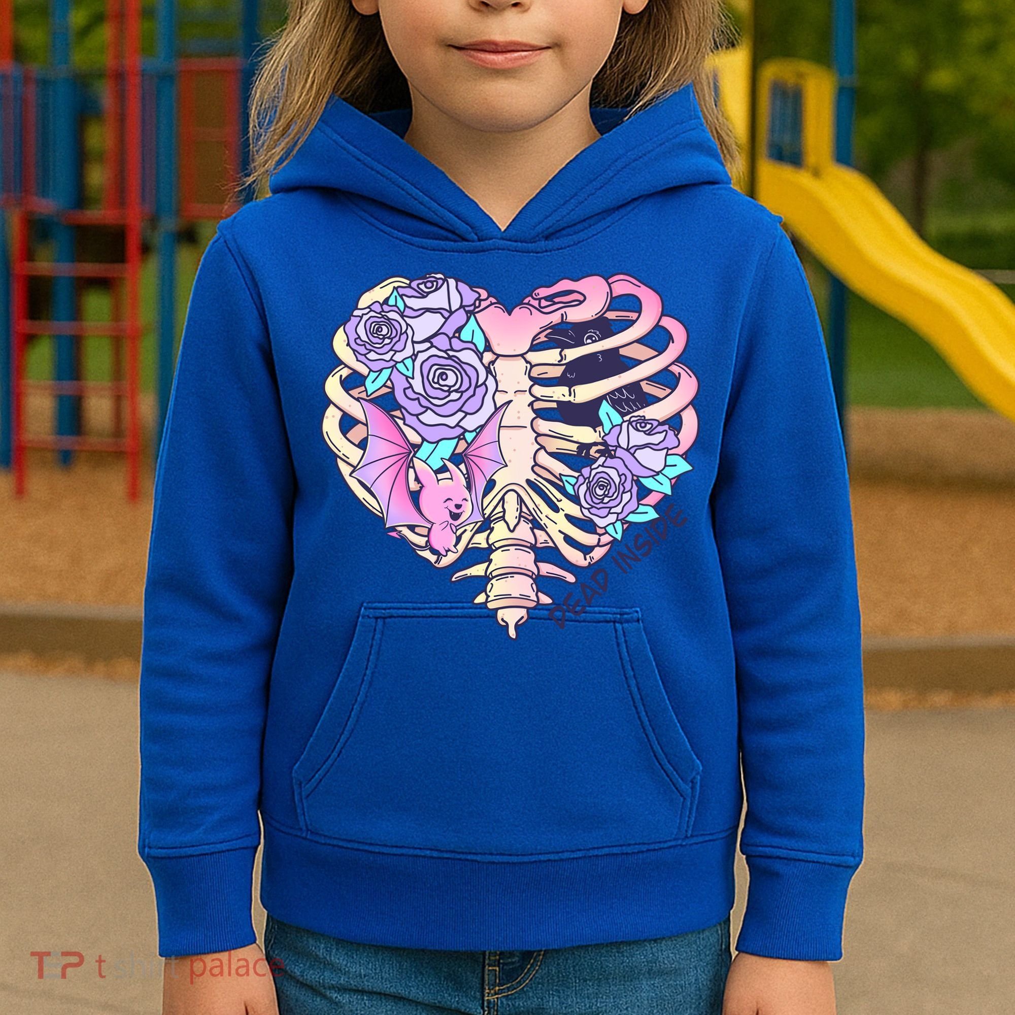 Dead Inside Pink Skeleton Chest Crow Heart Roses Halloween Gift Kids Hoodie