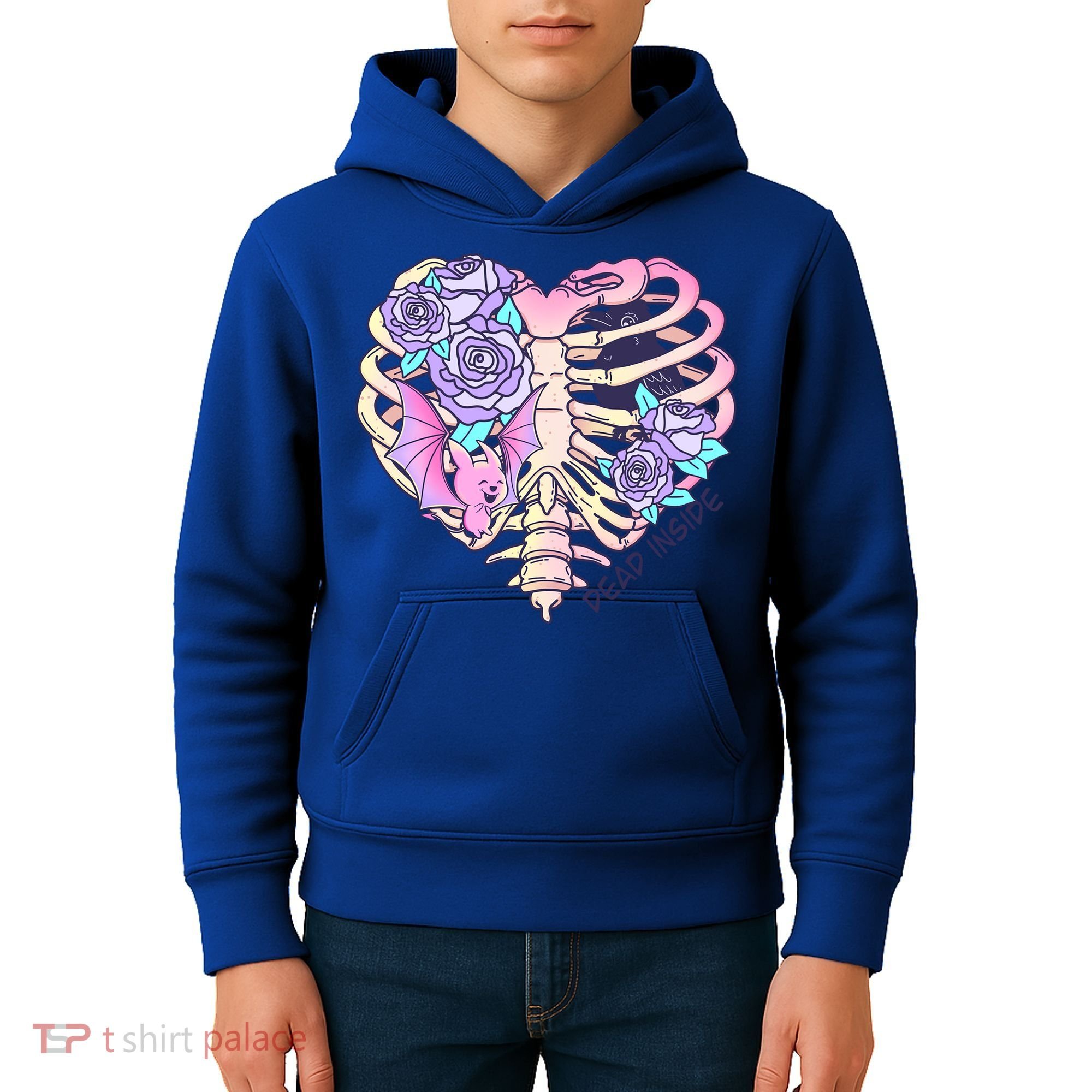 Dead Inside Pink Skeleton Chest Crow Heart Roses Halloween Gift Kids Hoodie