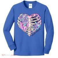 Dead Inside Pink Skeleton Chest Crow Heart Roses Halloween Gift Kids Long Sleeve Shirt thumb 0