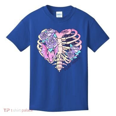 Dead Inside Pink Skeleton Chest Crow Heart Roses Halloween Gift Kids T-Shirt