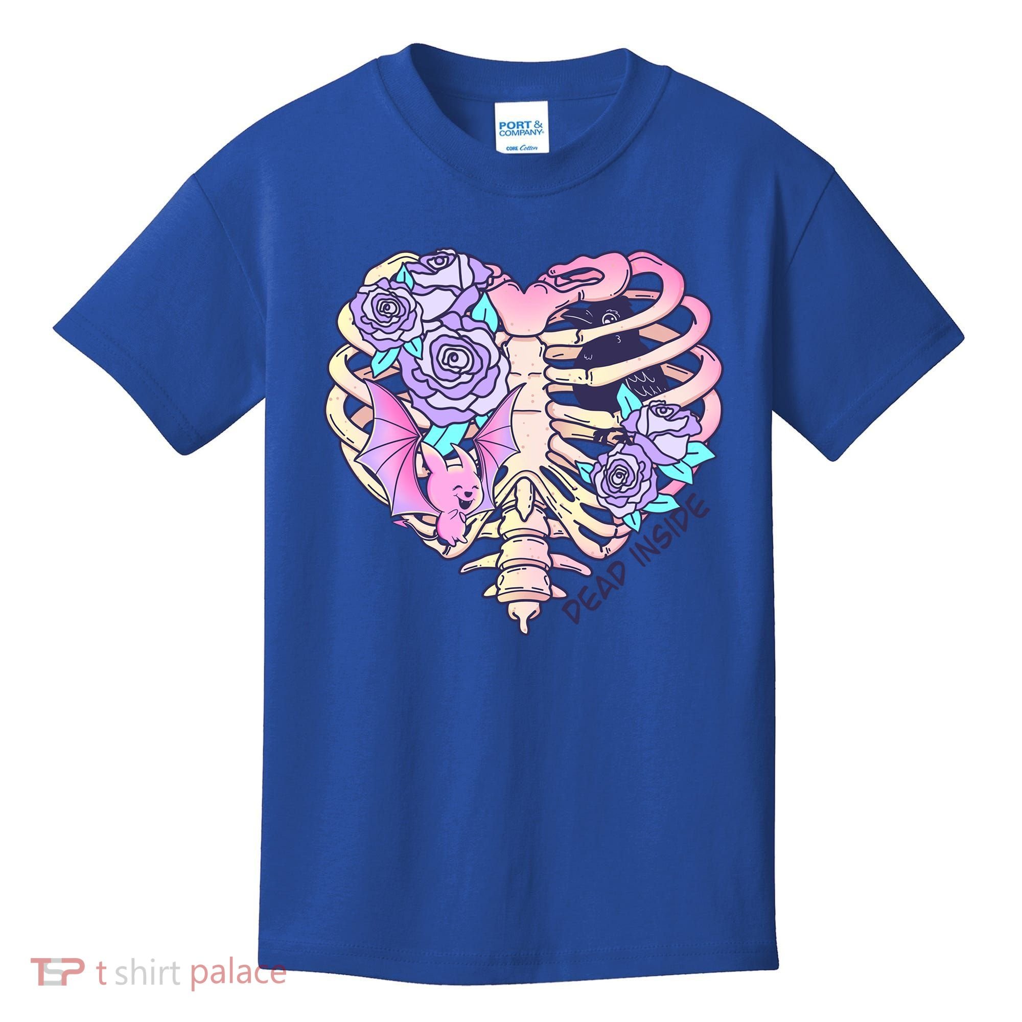 Dead Inside Pink Skeleton Chest Crow Heart Roses Halloween Gift Kids T-Shirt