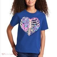 Dead Inside Pink Skeleton Chest Crow Heart Roses Halloween Gift Kids T-Shirt thumb 2