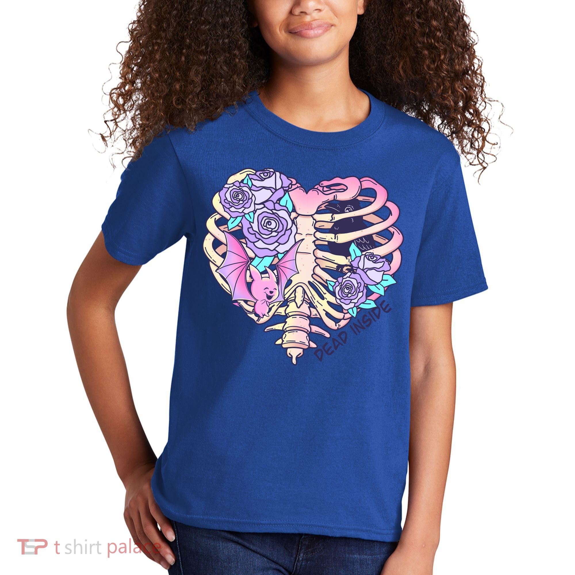 Dead Inside Pink Skeleton Chest Crow Heart Roses Halloween Gift Kids T-Shirt
