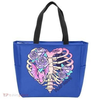 Dead Inside Pink Skeleton Chest Crow Heart Roses Halloween Gift Tote Bag