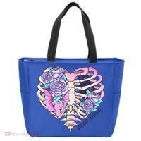 Dead Inside Pink Skeleton Chest Crow Heart Roses Halloween Gift Tote Bag thumb 0