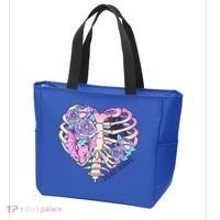Dead Inside Pink Skeleton Chest Crow Heart Roses Halloween Gift Tote Bag thumb 3