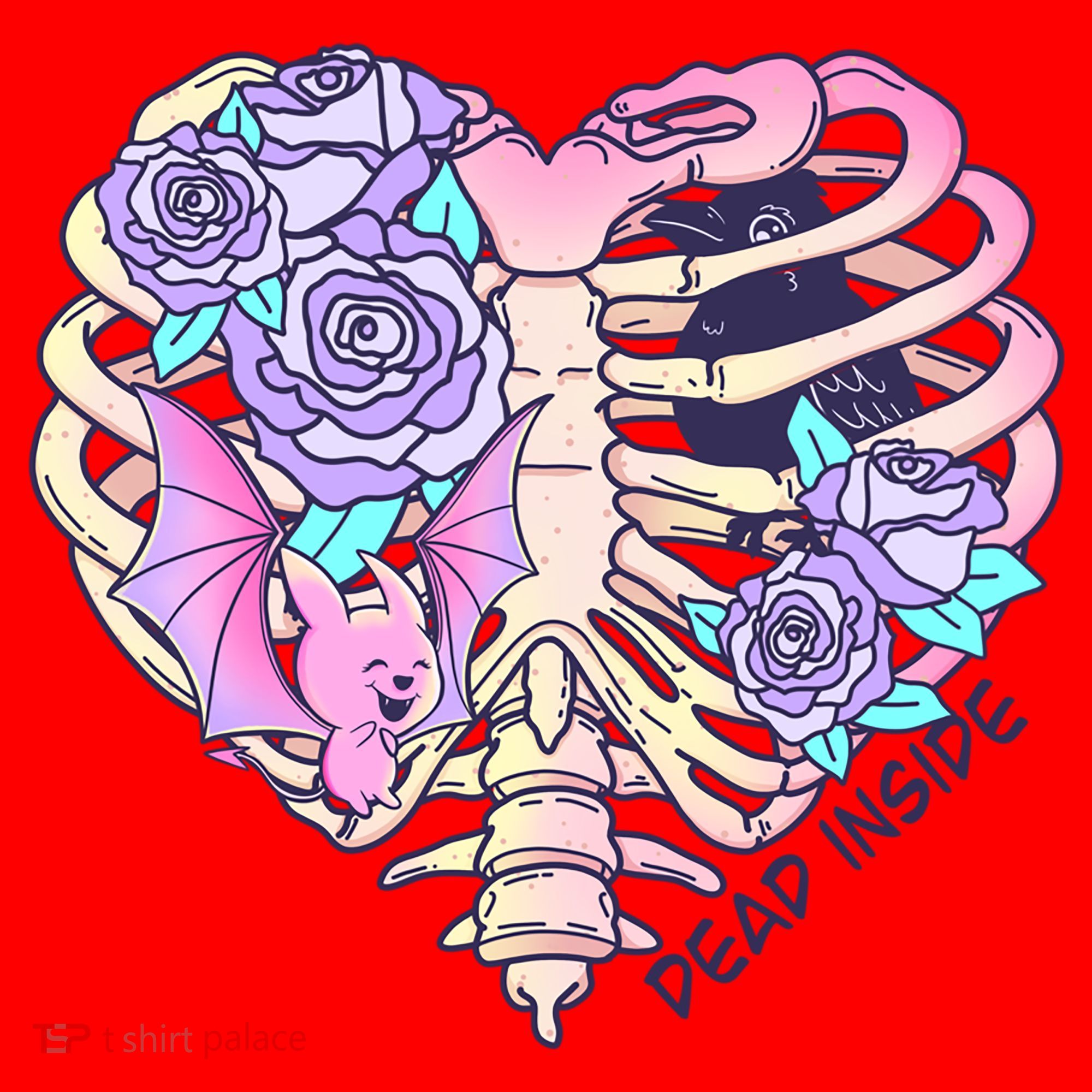 Dead Inside Pink Skeleton Chest Crow Heart Roses Halloween Gift Santa Hat