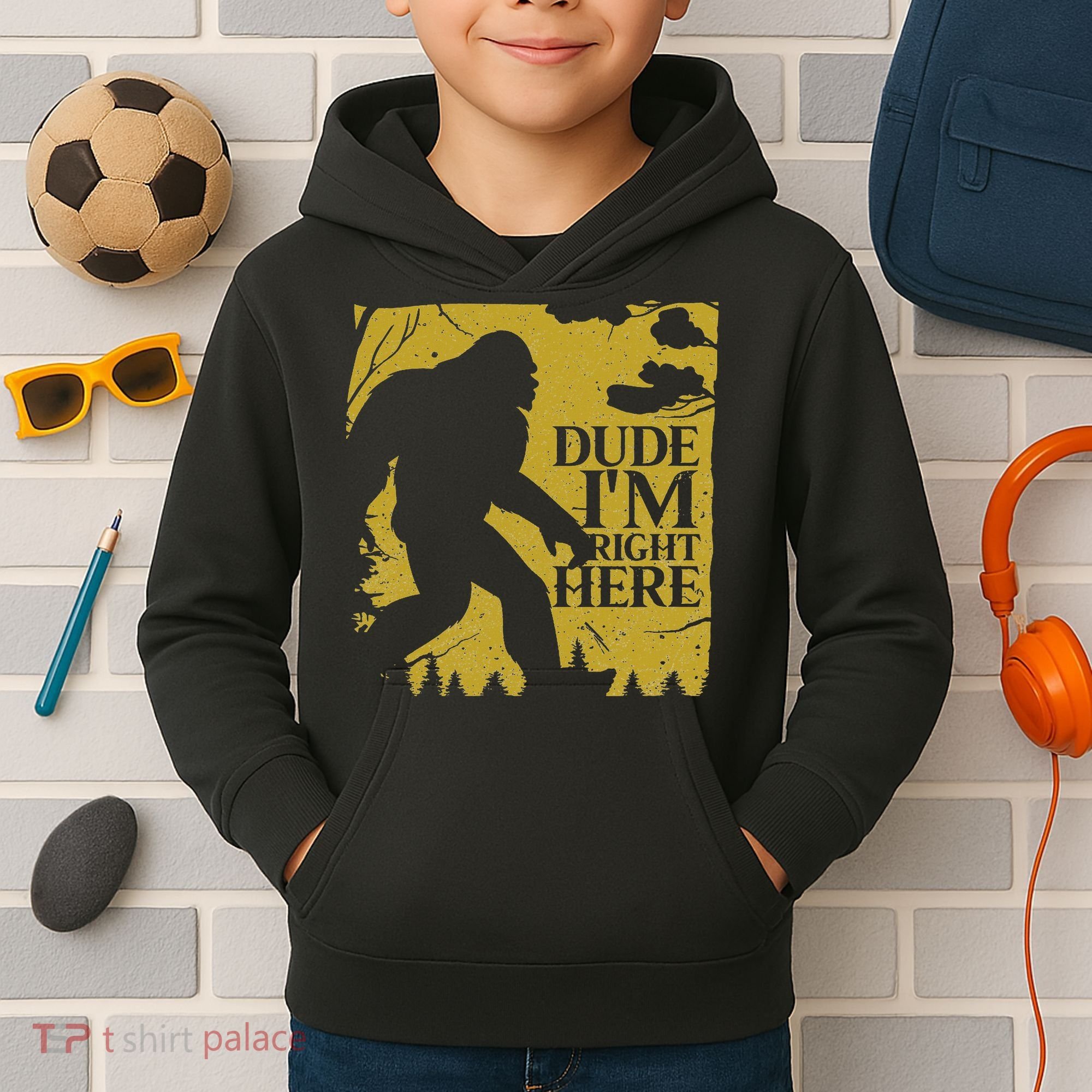 Dude I'm Right Here I Bigfoot Sasquatch Gift Kids Hoodie
