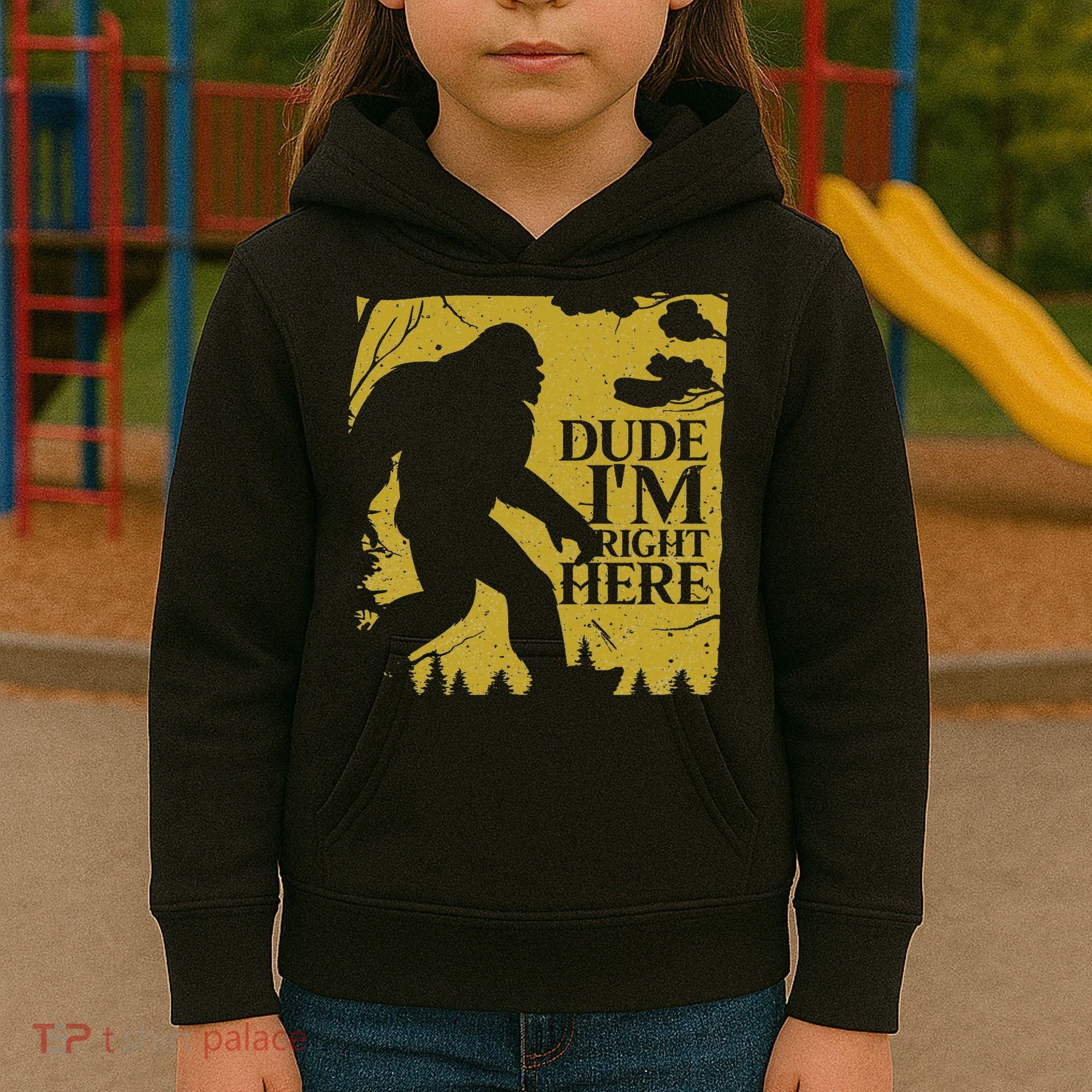Dude I'm Right Here I Bigfoot Sasquatch Gift Kids Hoodie