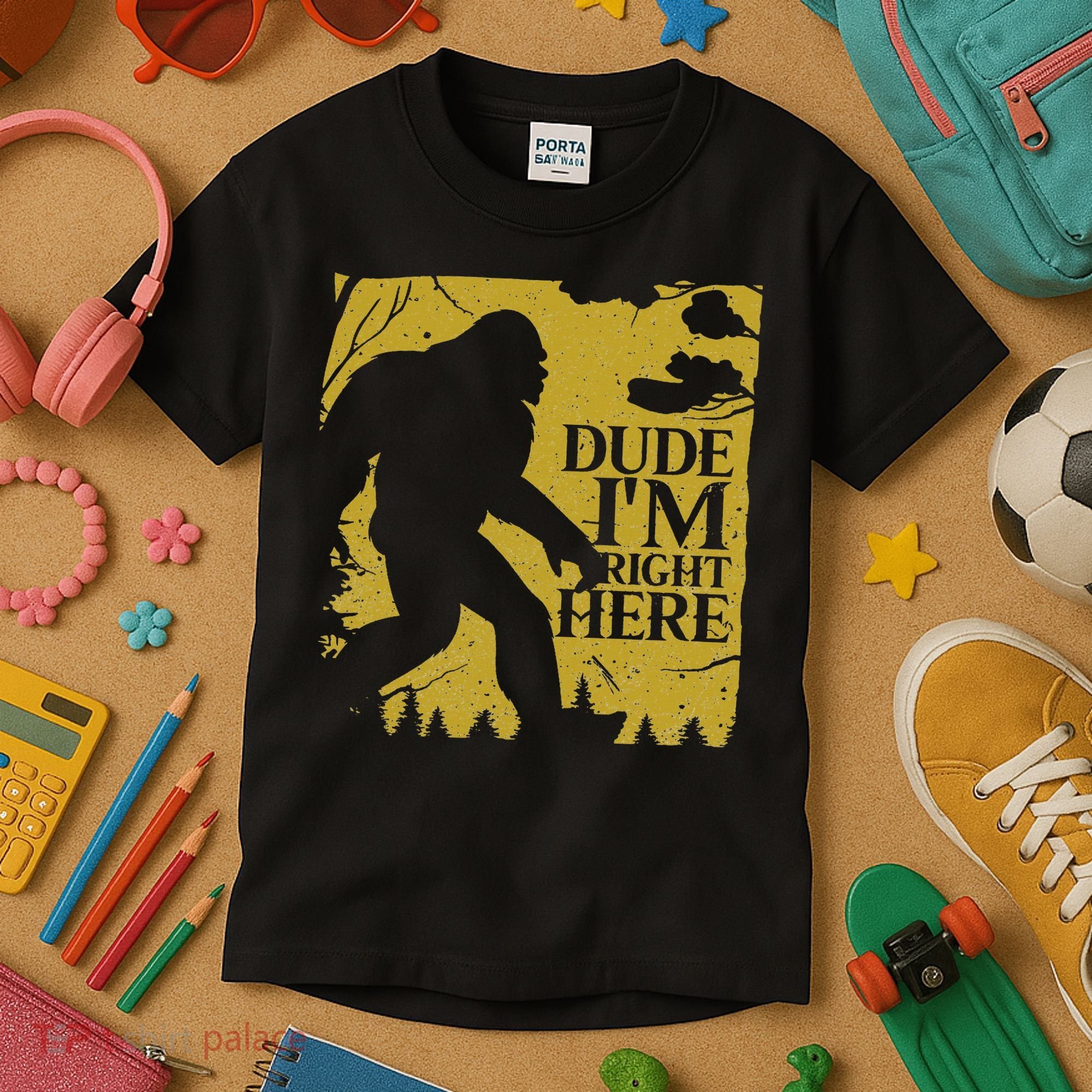Dude I'm Right Here I Bigfoot Sasquatch Gift Kids T-Shirt