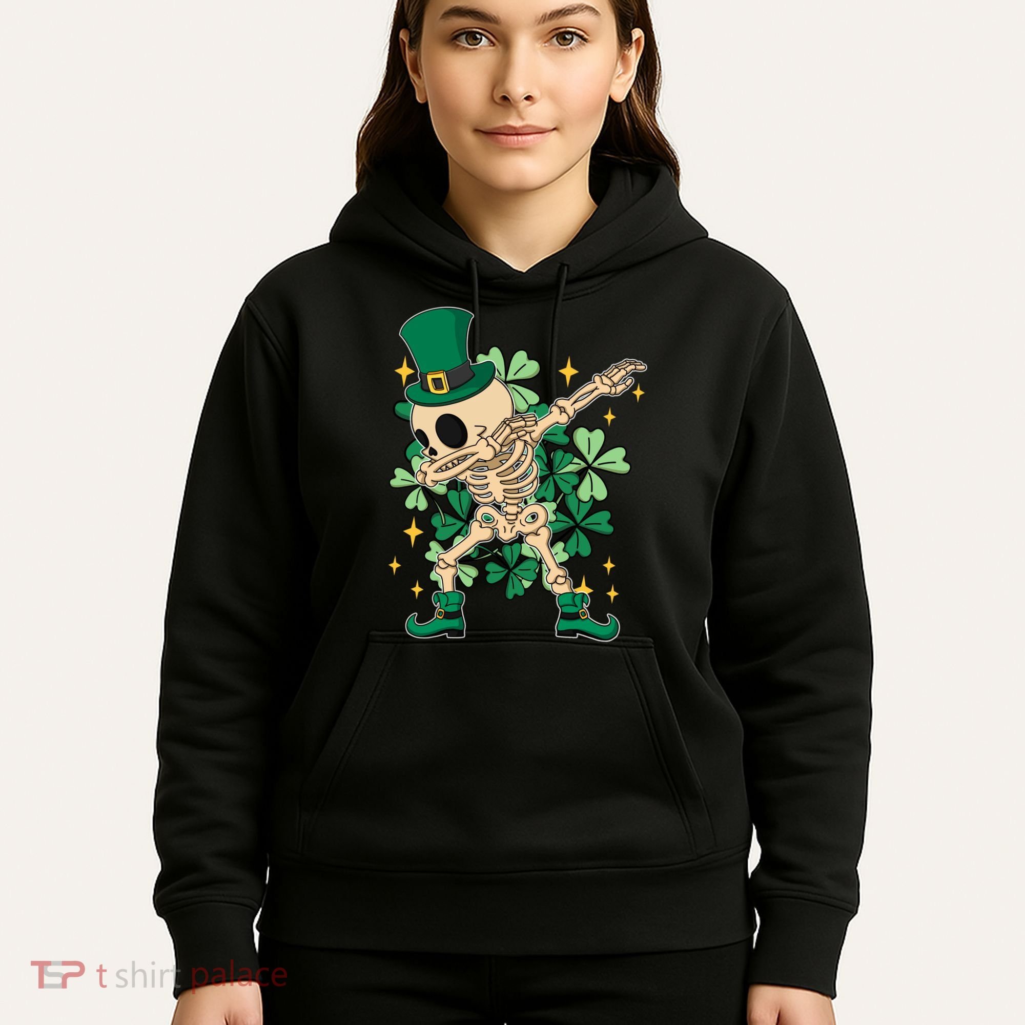 Dabbing Irish Skeleton Clover St Patricks Day Hoodie