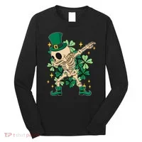 Dabbing Irish Skeleton Clover St Patricks Day Long Sleeve Shirt thumb 0