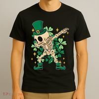 Dabbing Irish Skeleton Clover St Patricks Day T-Shirt thumb 3