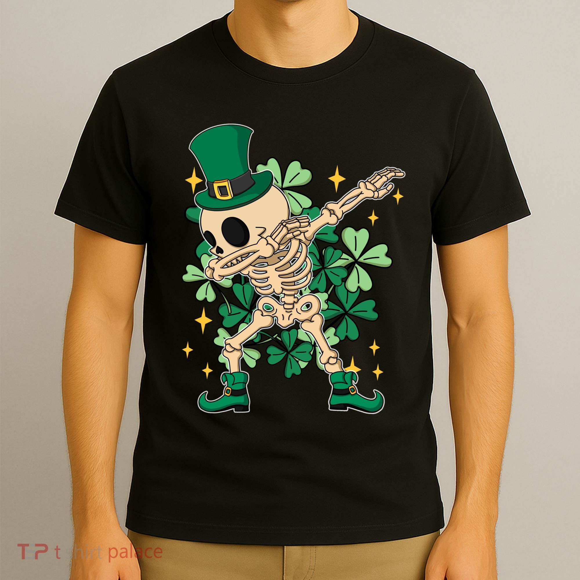 Dabbing Irish Skeleton Clover St Patricks Day T-Shirt