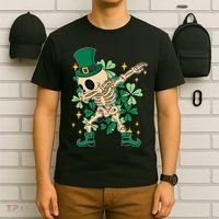 Dabbing Irish Skeleton Clover St Patricks Day T-Shirt thumb 6