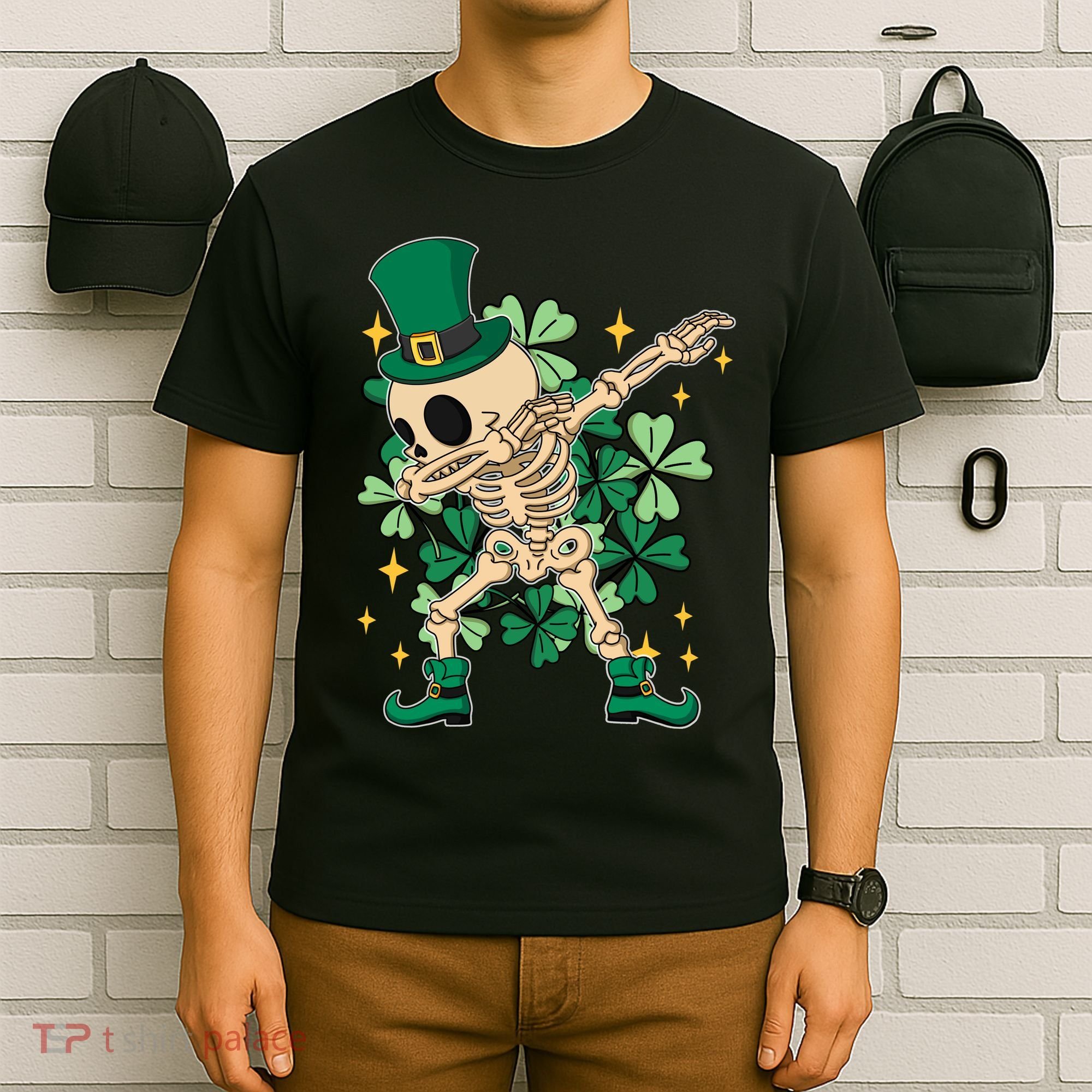 Dabbing Irish Skeleton Clover St Patricks Day T-Shirt