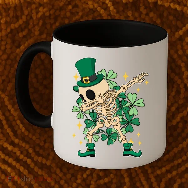 Dabbing Irish Skeleton Clover St Patricks Day Coffee Mug