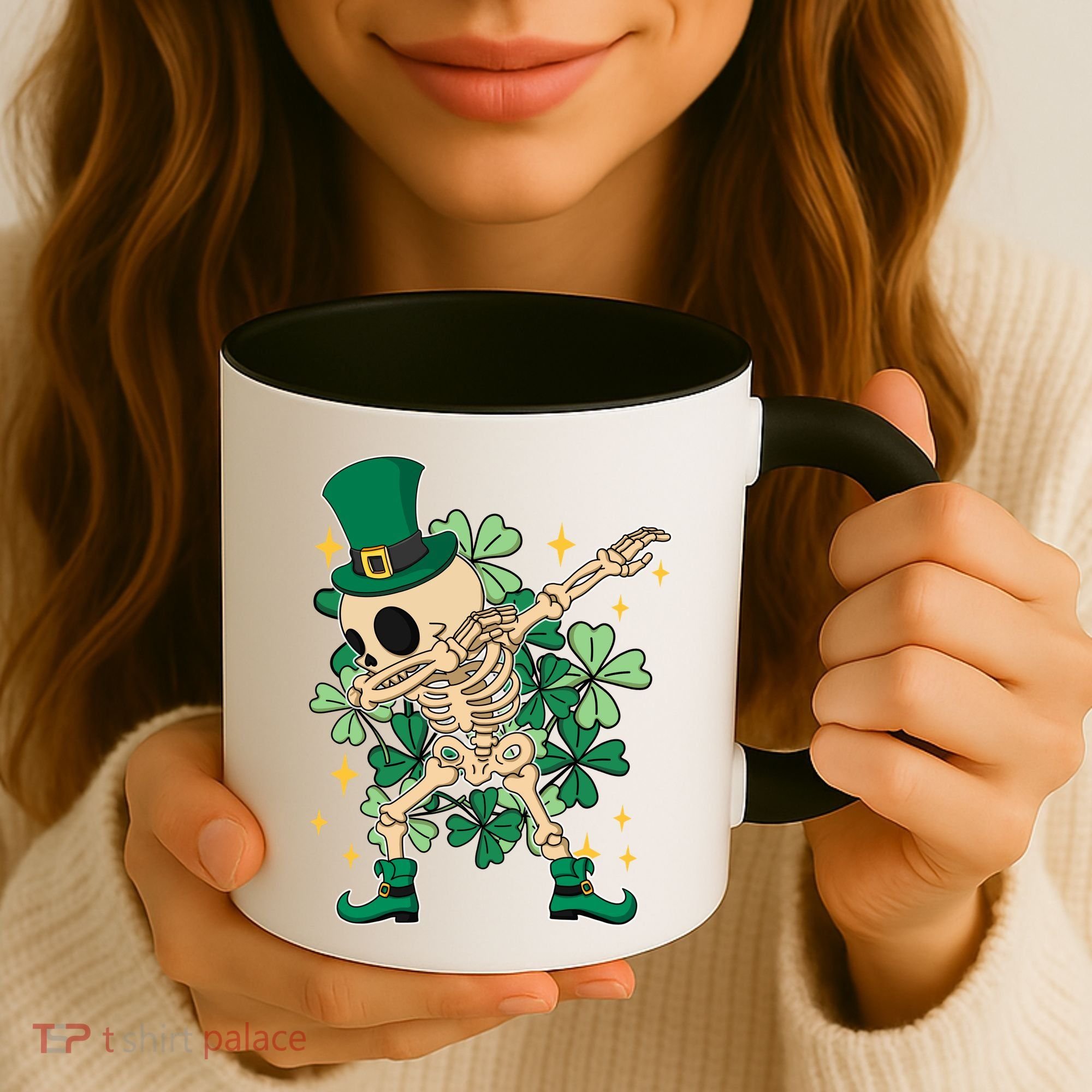 Dabbing Irish Skeleton Clover St Patricks Day Coffee Mug