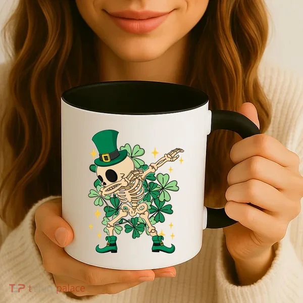 Dabbing Irish Skeleton Clover St Patricks Day Coffee Mug