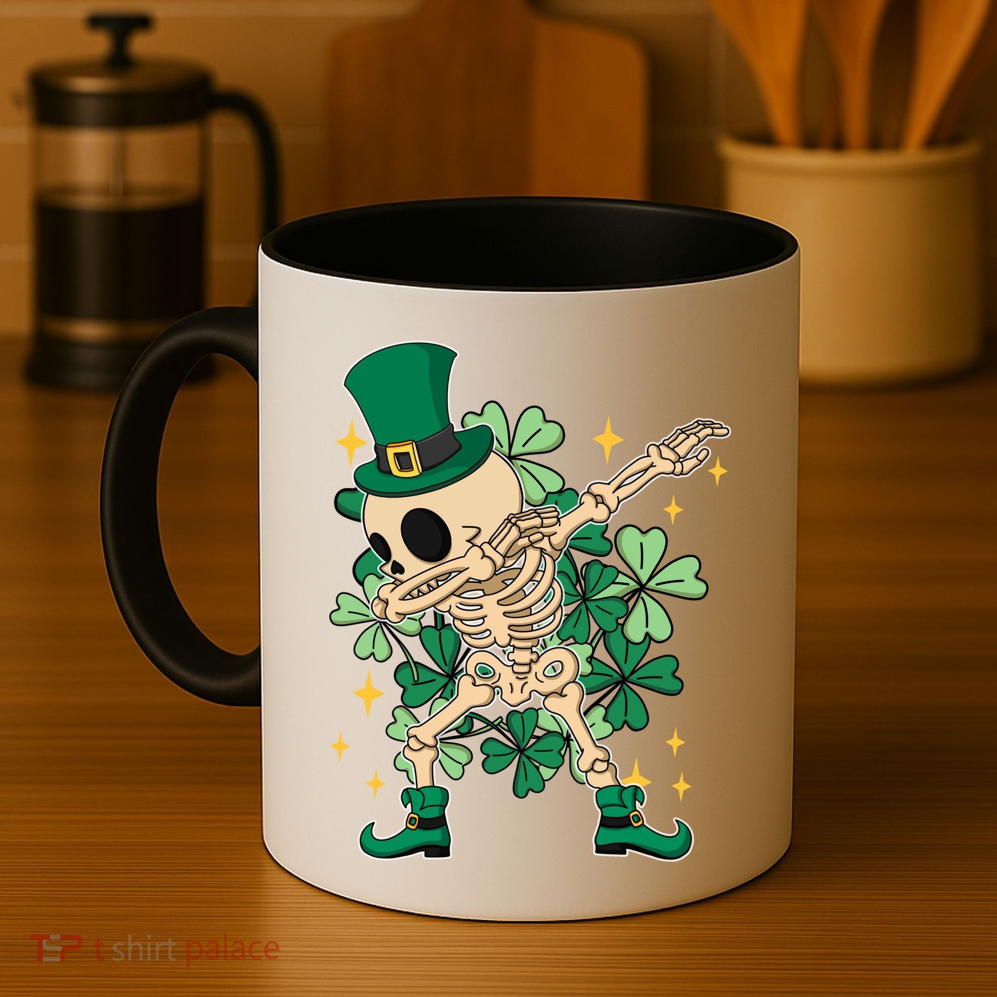 Dabbing Irish Skeleton Clover St Patricks Day Coffee Mug